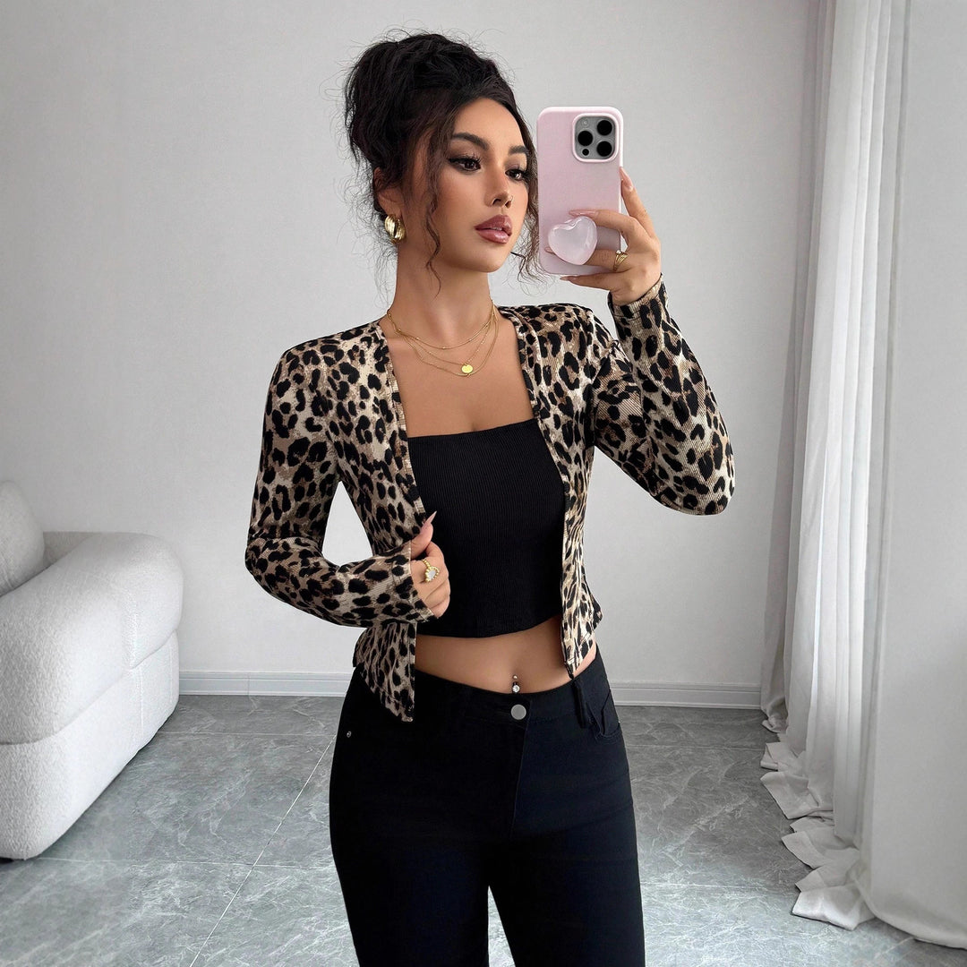 Damen nan taillierter Kurzblazer aus Stretchjersey mit Leopardenstruktur und schmaler Passform Echo Archiv