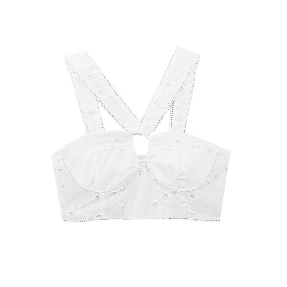 Damen Brokat-Crop-Top mit elegantem Ausschnitt und verzierten Trägern Echo Archiv