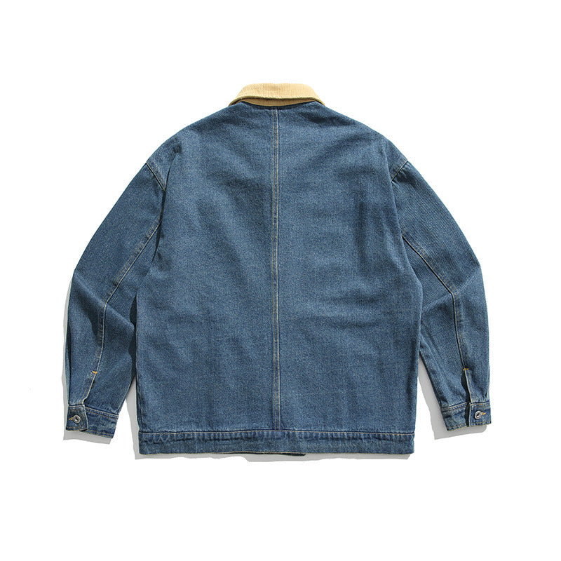 Unisex Boxy-Jeansjacke mit Cordkragen, Druckknopfleiste und Eingrifftaschen Echo Archiv