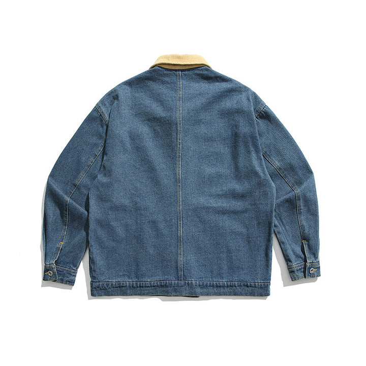 Unisex Boxy-Jeansjacke mit Cordkragen, Druckknopfleiste und Eingrifftaschen Echo Archiv