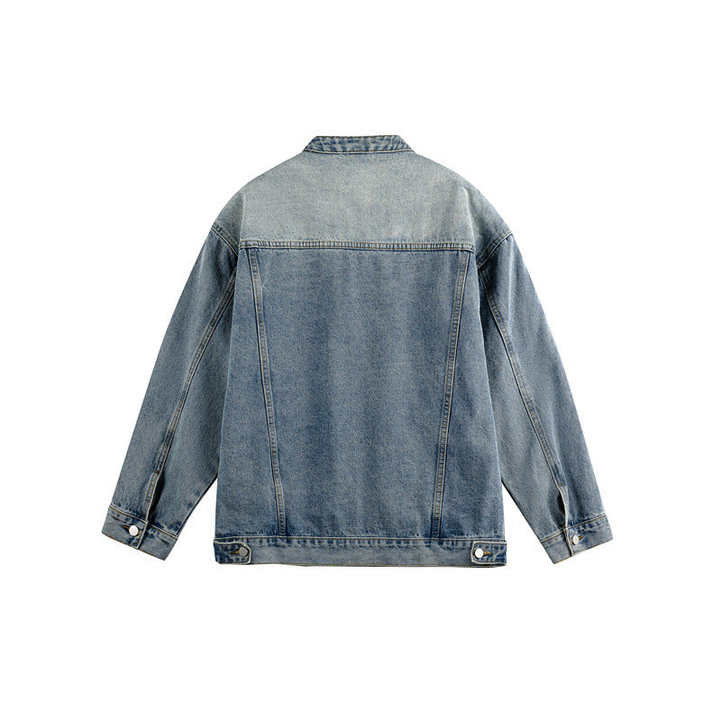Unisex Boxy-Jeansjacke im Workwear-Stil mit geschwungener Teilnaht und Stehkragen Echoarchiv