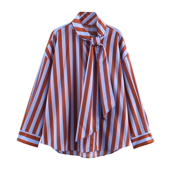 Damen nan gestreifte Bluse mit Schleifenkragen, oversized Schnitt und Manschetten Echo Archiv