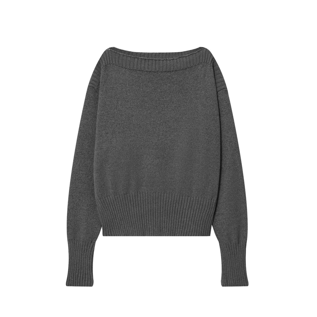 Damen nan kastig-oversize Strickpullover mit weitem U-Boot-Ausschnitt tailliertem Rippenbündchen und voluminösen Ärmeln Echo Archiv