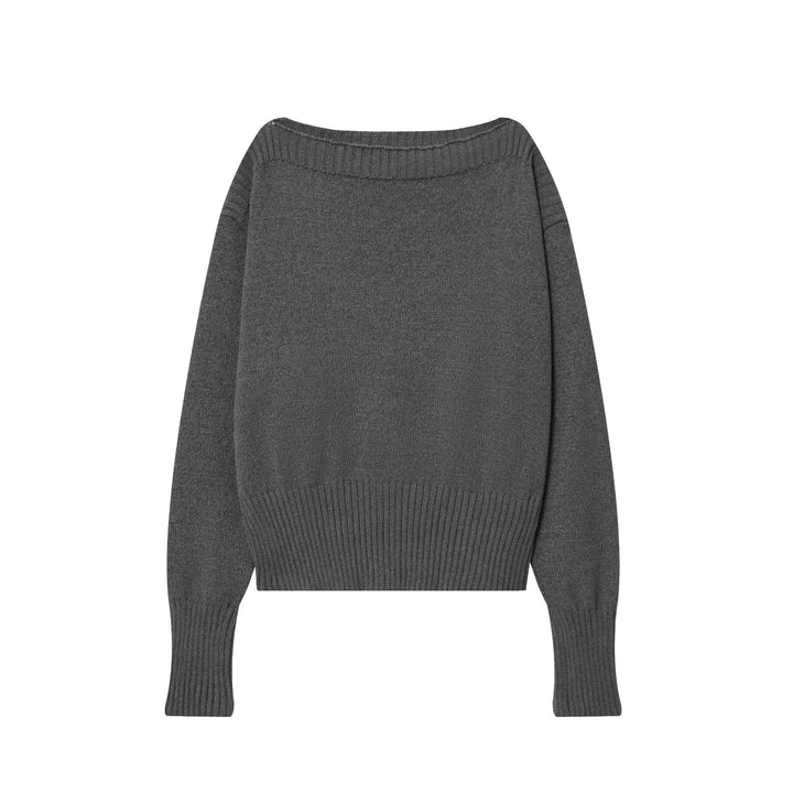 Damen nan kastig-oversize Strickpullover mit weitem U-Boot-Ausschnitt tailliertem Rippenbündchen und voluminösen Ärmeln Echo Archiv