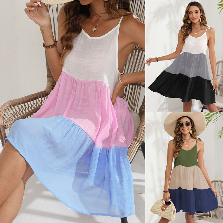 Damen luftiges Sommerkleid mit tiefem V-Ausschnitt und fröhlichem Farbverlauf Echo Archiv