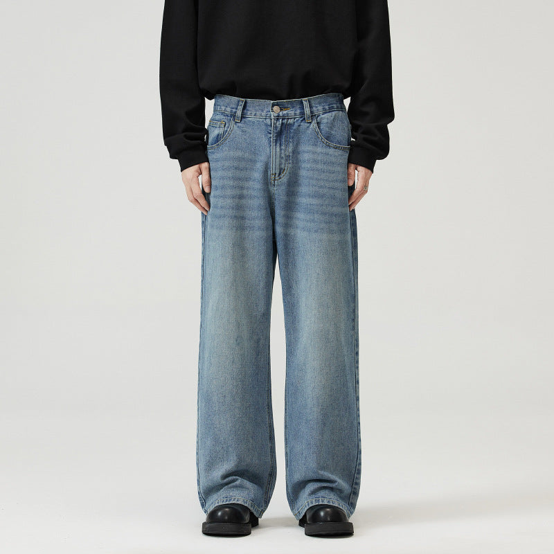 Herren Weite Relaxed-Jeans mit hohem Bund Used-Waschung und geradem Bein Echo Archiv