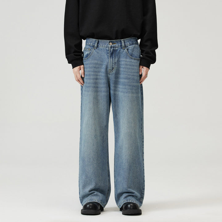 Herren Weite Relaxed-Jeans mit hohem Bund Used-Waschung und geradem Bein Echo Archiv