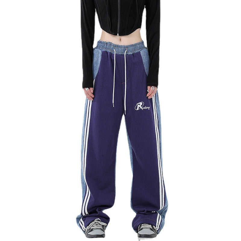 Damen nan weite Jogginghose mit Denim-Einsätzen, elastischem Bund und seitlichen Kontraststreifen Echo Archiv