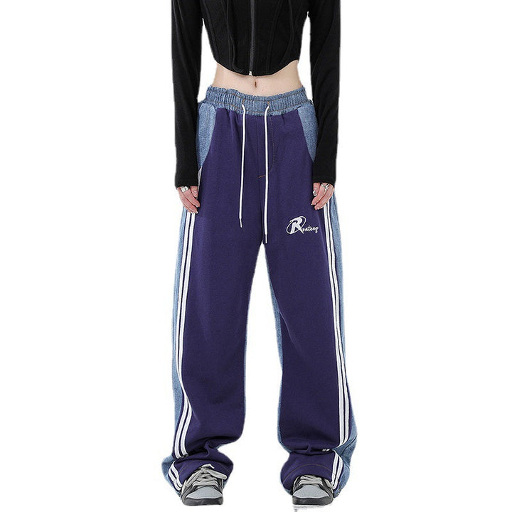 Damen nan weite Jogginghose mit Denim-Einsätzen, elastischem Bund und seitlichen Kontraststreifen Echo Archiv