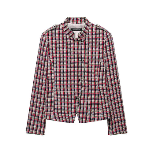 Damen Kurzblazer-Jacke im Bouclé-Tweed mit Stehkragen und Schulterpatten Echoarchiv