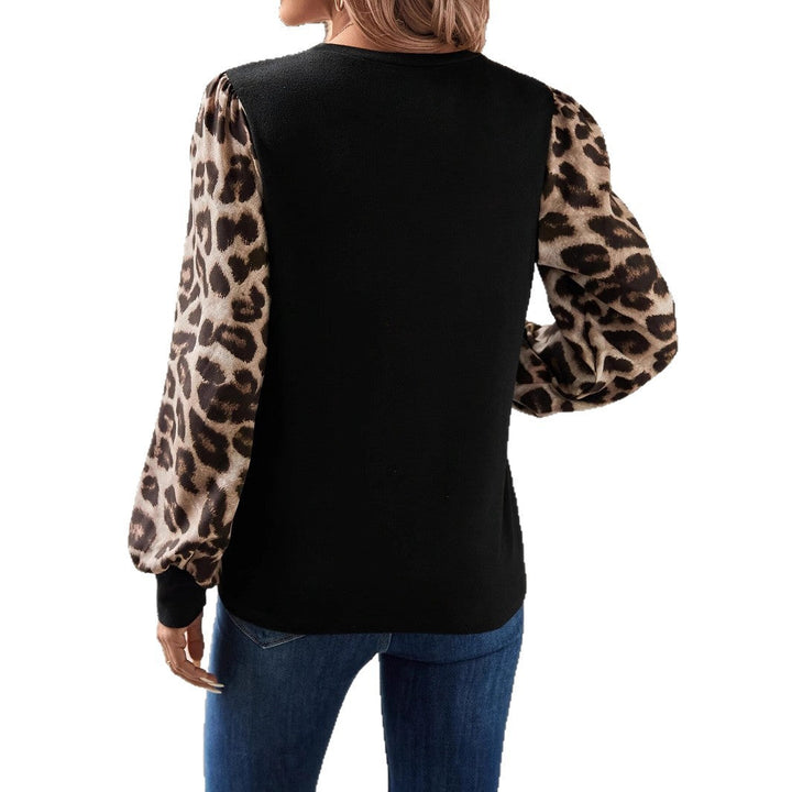 Damen SwEchoarchivtshirt mit modischen Leopardenärmeln Echoarchiv