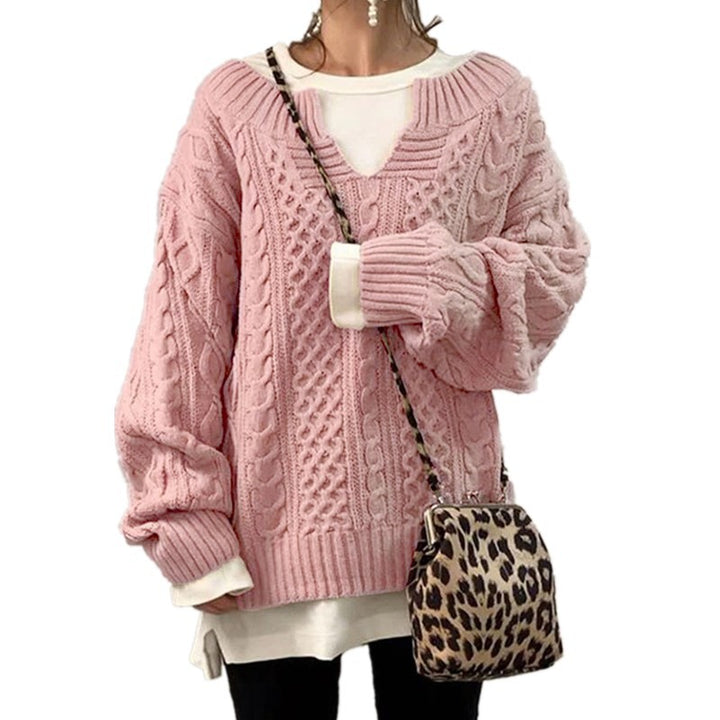 Damen nan weit geschnittener Strickpullover mit Zopfmuster und V-Ausschnitt Echo Archiv