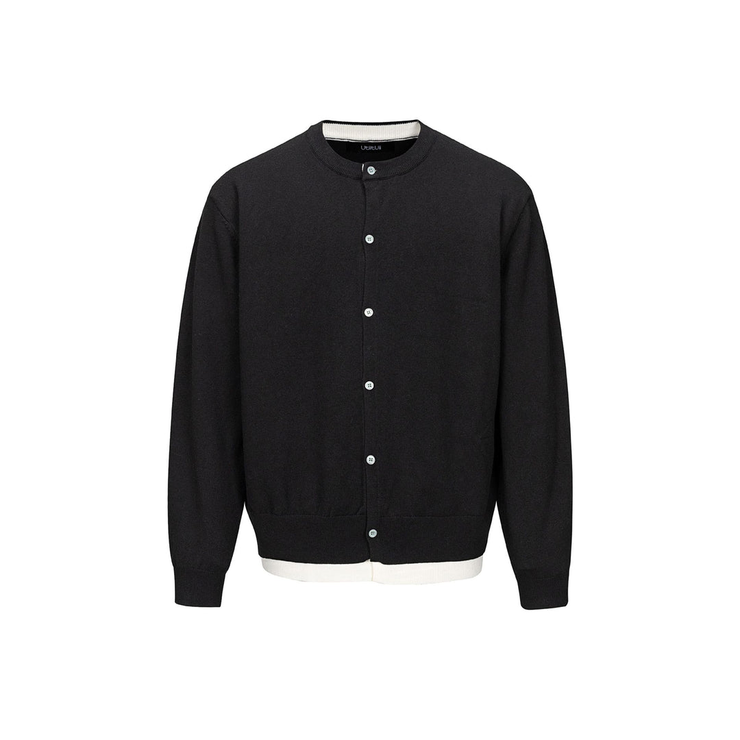 Herren Feinstrick-Cardigan mit Rundhals, durchgehender Knopfleiste und geripptem Saum Echoarchiv