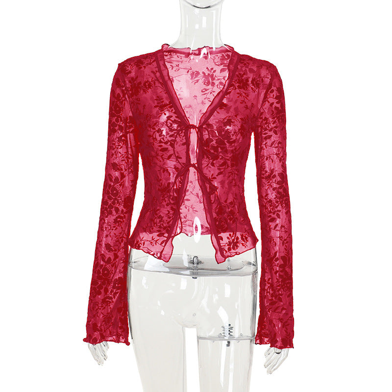 Damen Transparente Spitzenjacke mit floralen Mustern Echo Archiv