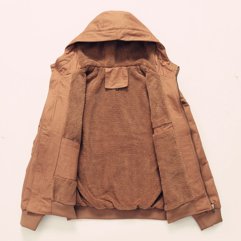 Herren Sherpagefütterte Kapuzen-Canvasjacke mit Thermoisolierung und Rippbündchen Echoarchiv