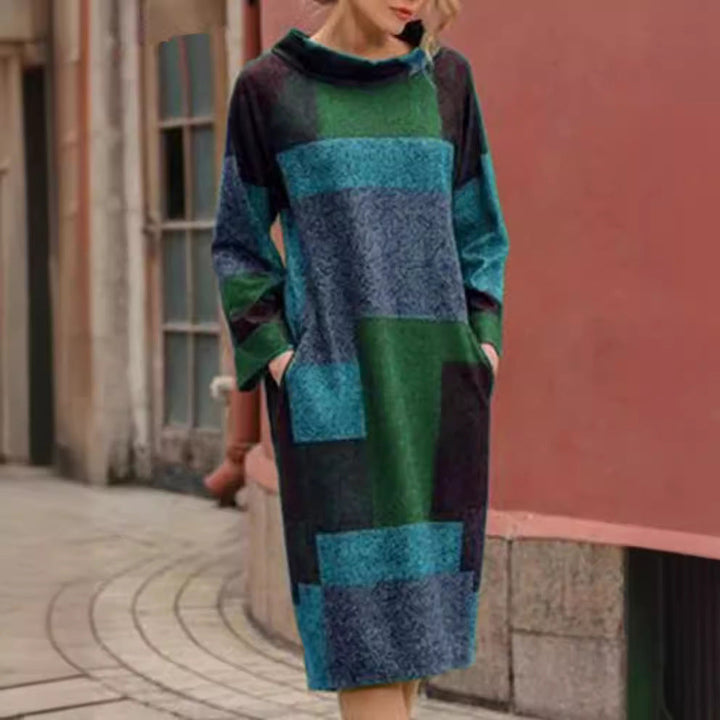 Damen Oversized Kleid mit geometrischem Patchwork-Design Echoarchiv