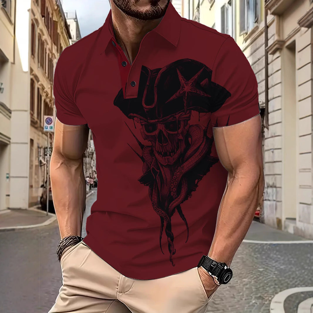 Herren Poloshirt mit kreativem Piratenmotiv Echoarchiv