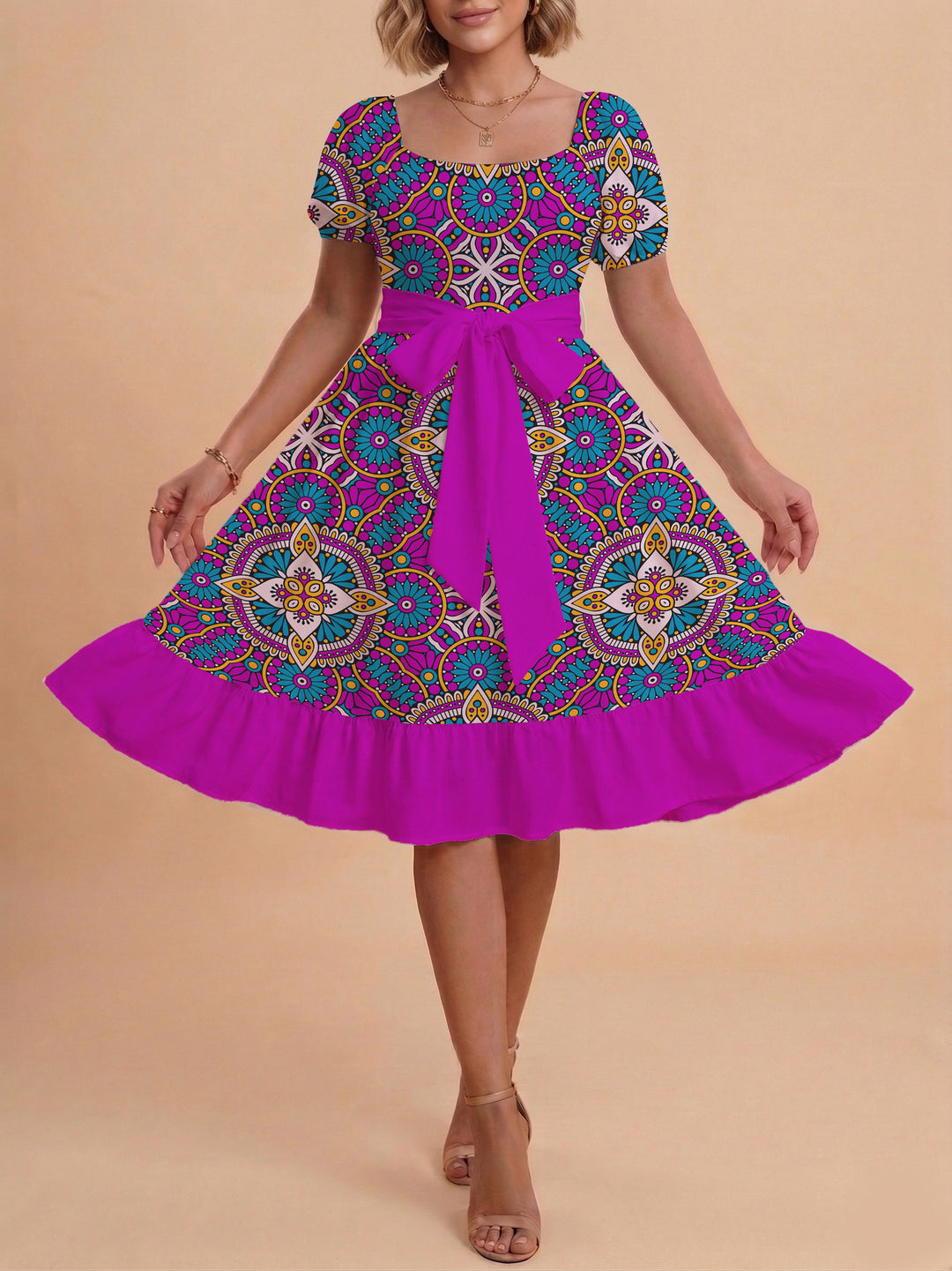 Damen elegantes Maxikleid mit floralem Design und Taillengürtel Echo Archiv