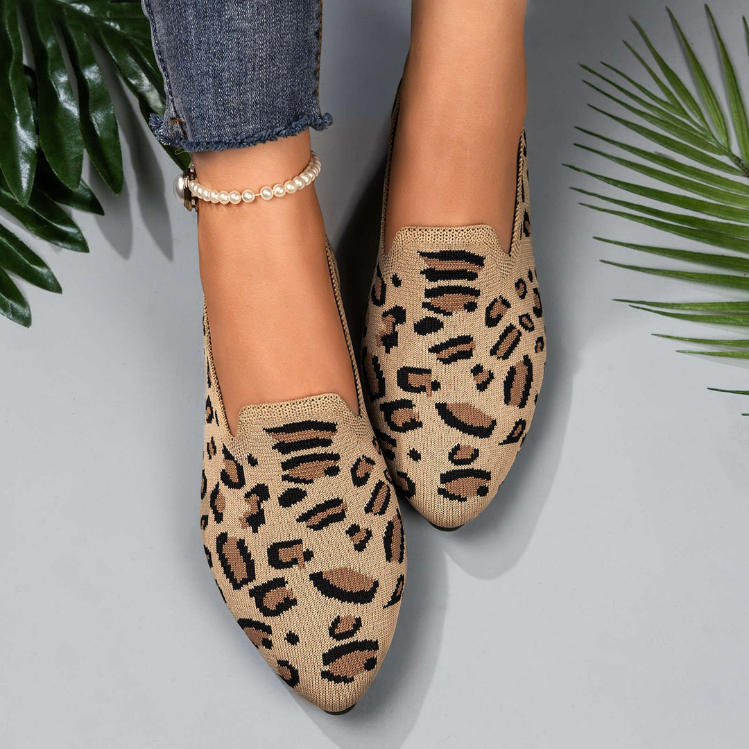 Damen nan gestrickter Slip-On Loafer mit Leo-Jacquard, gepolstertem Komfortfußbett und rutschfester EVA-Sohle Echo Archiv