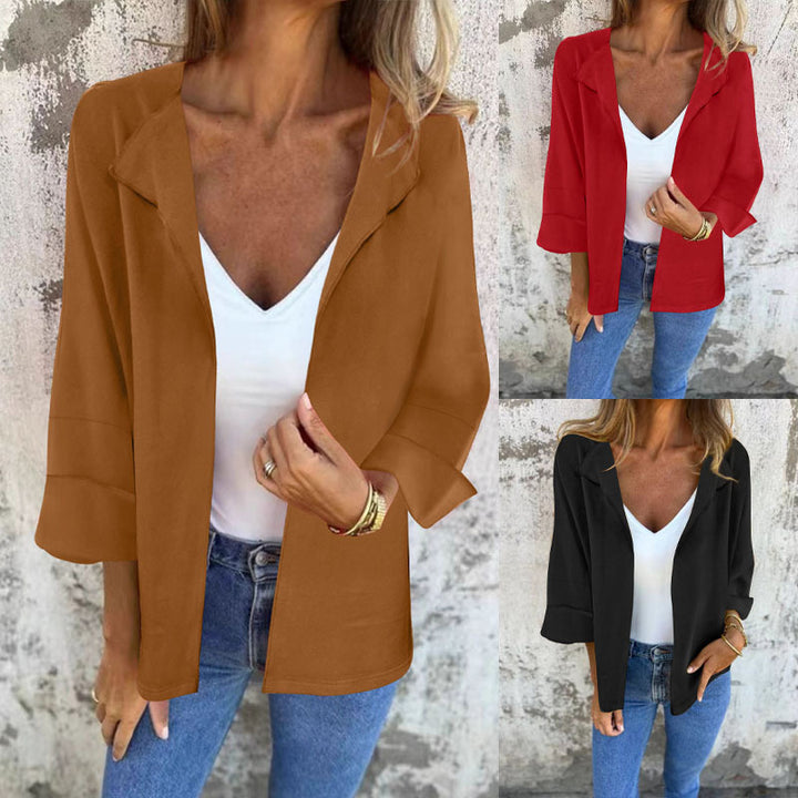 Damen Leichter Offener Blazer mit fallendem Revers und weiten Ärmeln Echoarchiv