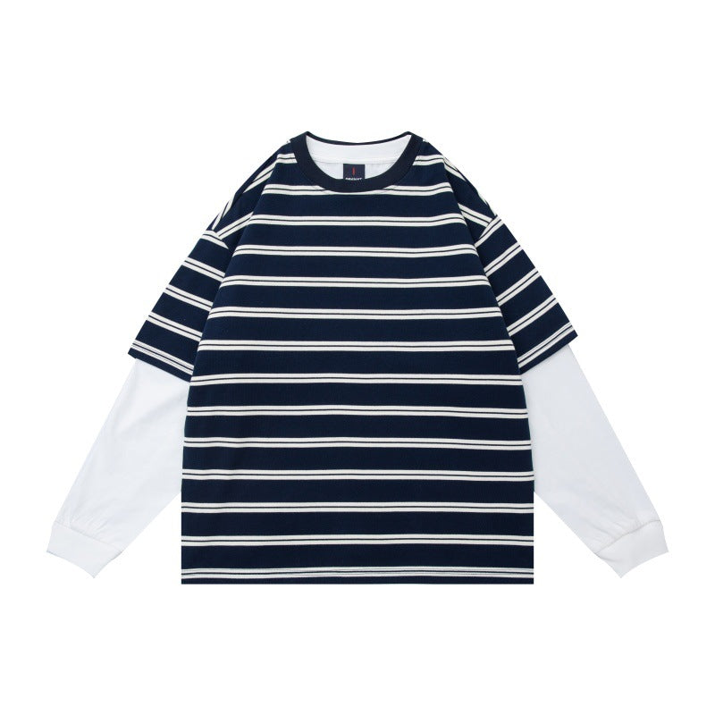Unisex Lagenlook-Langarmshirt mit gestreiftem Oversize-Oberteil und eingesetzten Innärmeln Echoarchiv