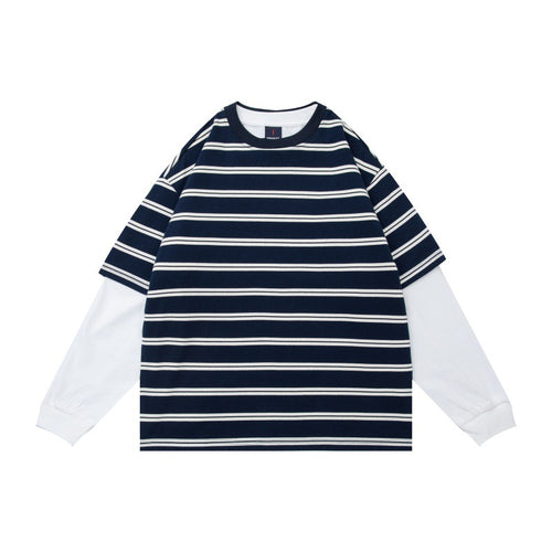 Unisex Lagenlook-Langarmshirt mit gestreiftem Oversize-Oberteil und eingesetzten Innärmeln Echoarchiv