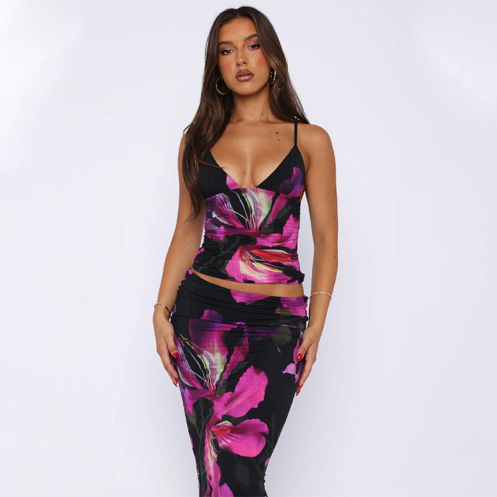 Damen Elegantes Maxikleid mit floralem Muster und Spaghetti-Trägern Echo Archiv