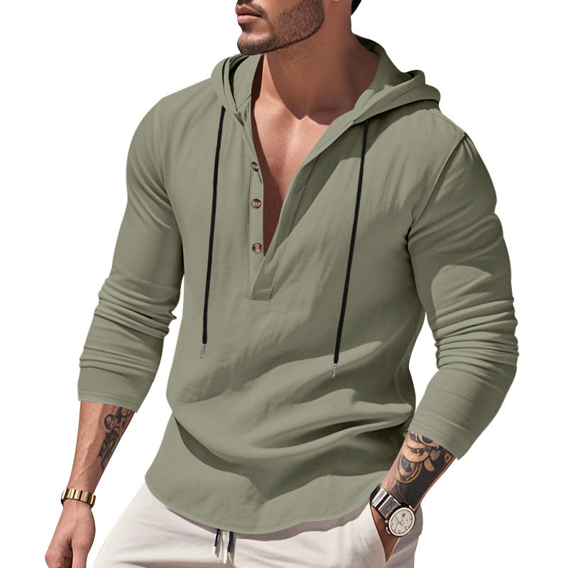 Herren lässiges Langarm-Hoodie mit Knopfleiste und Echoarchivrnem Schnitt Echoarchiv