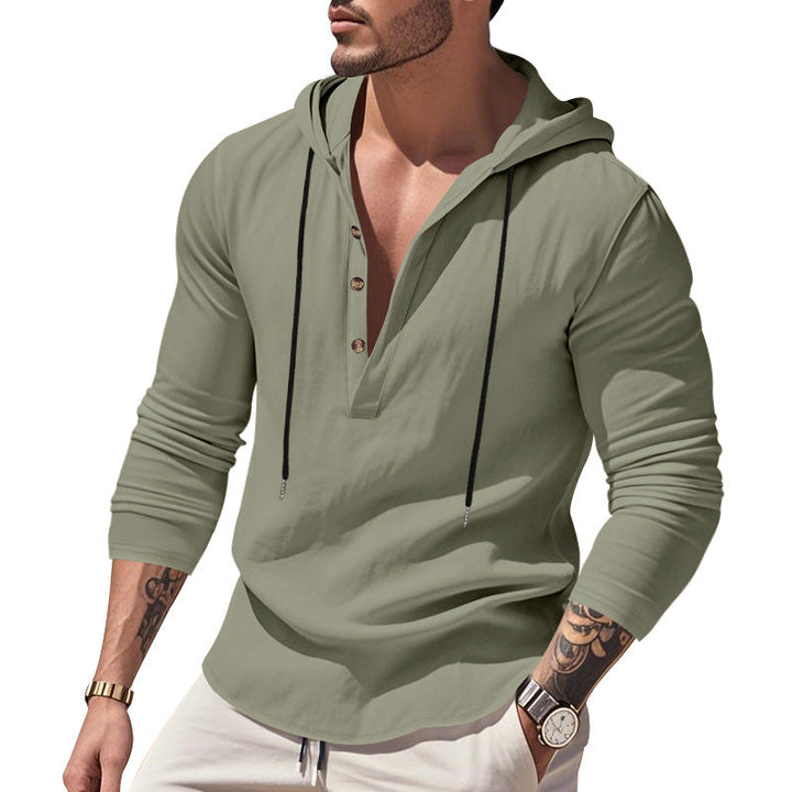 Herren lässiges Langarm-Hoodie mit Knopfleiste und Echoarchivrnem Schnitt Echoarchiv