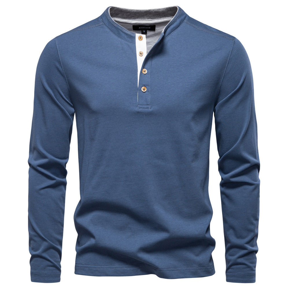 Herren Langarm-Henley-Shirt mit eleganten Druckknöpfen und bequemer Passform Echoarchiv