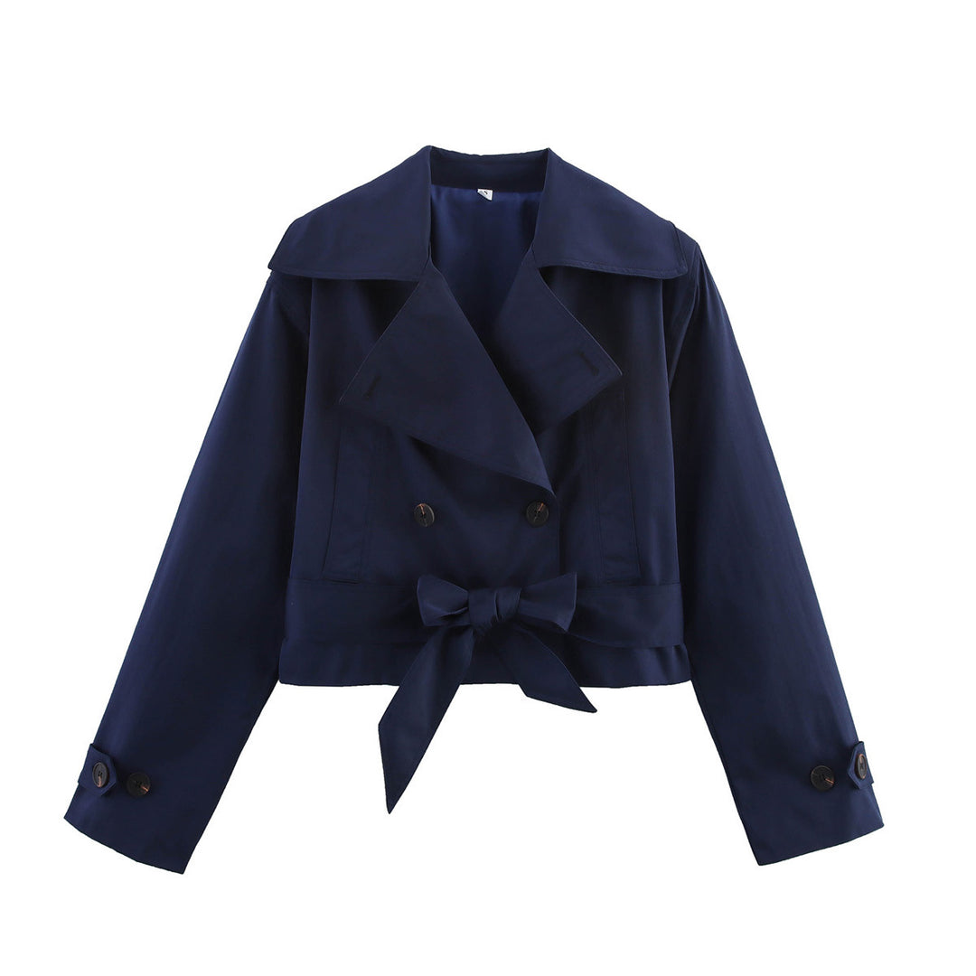 Damen Cropped Trenchjacke mit breitem Revers, Taillengürtel und Doppelknopfreihe Echo Archiv
