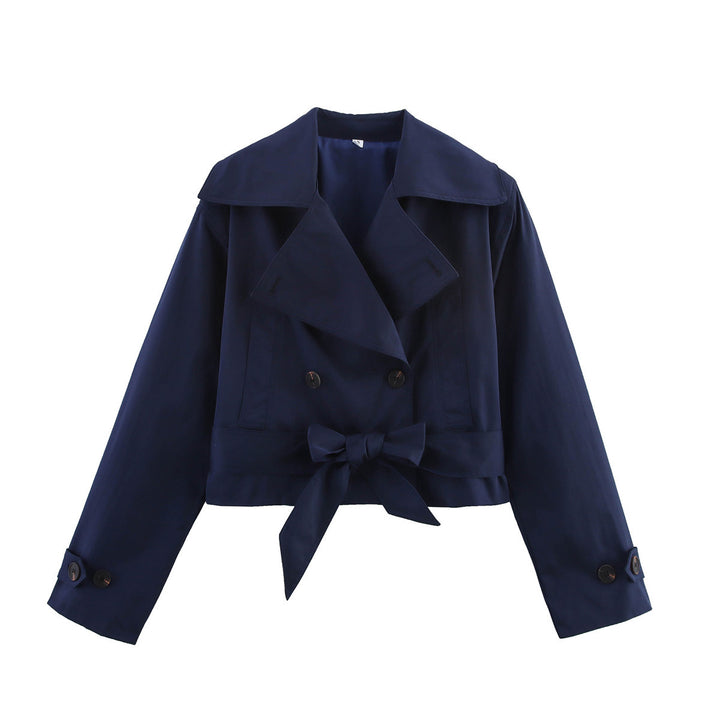 Damen Cropped Trenchjacke mit breitem Revers, Taillengürtel und Doppelknopfreihe Echo Archiv