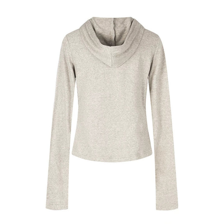 Damen Leichtes Kapuzen-Langarmshirt mit Henley-Knopfleiste und aufgesetzten Brusttaschen Echoarchiv