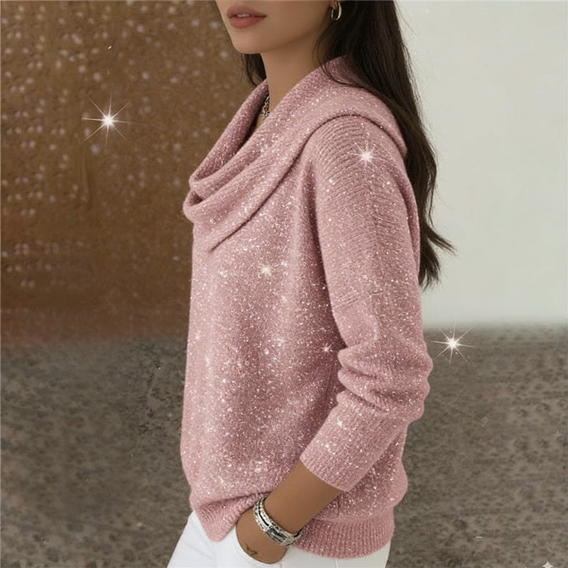 Damen nan fein gestrickter Pullover mit Wasserfallkragen und geripptem Saum Echo Archiv