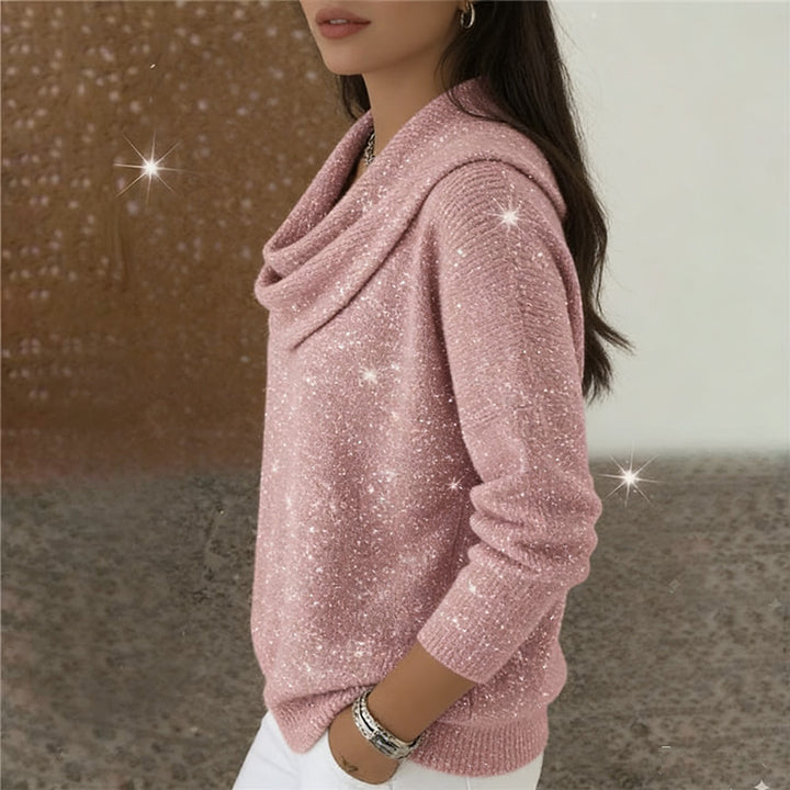 Damen nan fein gestrickter Pullover mit Wasserfallkragen und geripptem Saum Echo Archiv