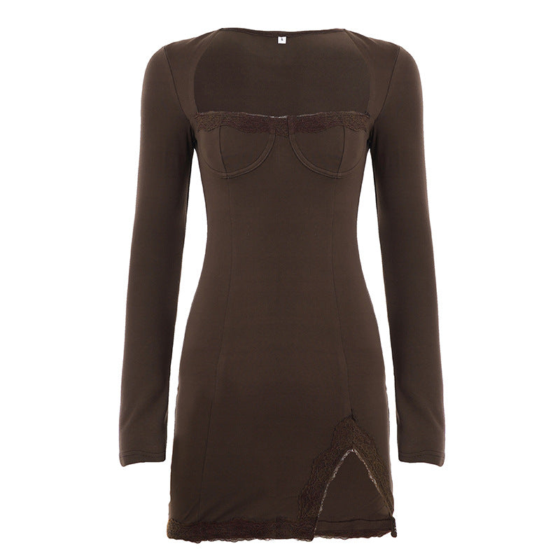 Damen nan figurbetontes Langarm-Minikleid mit Korsettoptik, geformten Cups und Spitzendetail Echo Archiv