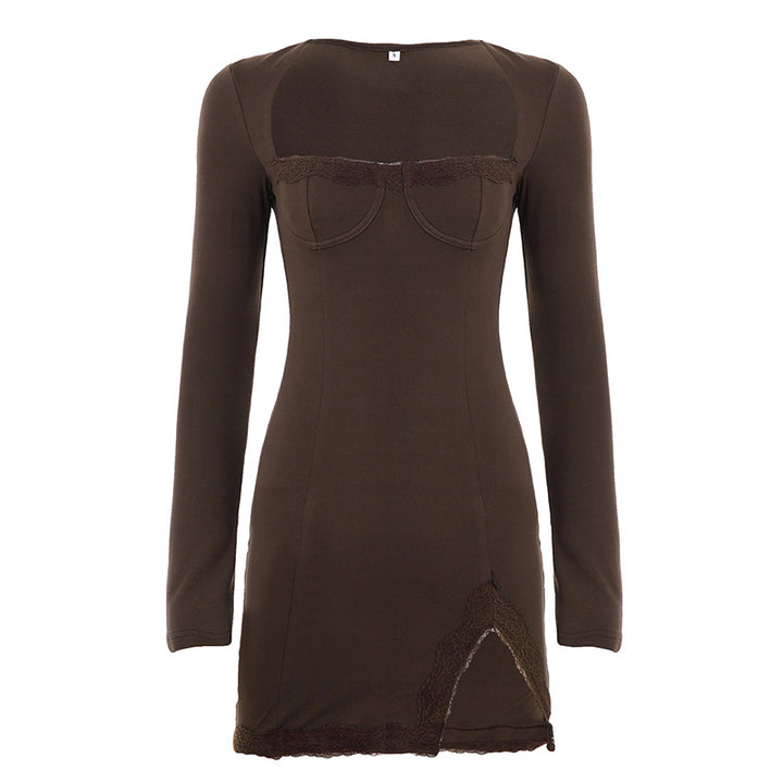 Damen nan figurbetontes Langarm-Minikleid mit Korsettoptik, geformten Cups und Spitzendetail Echo Archiv