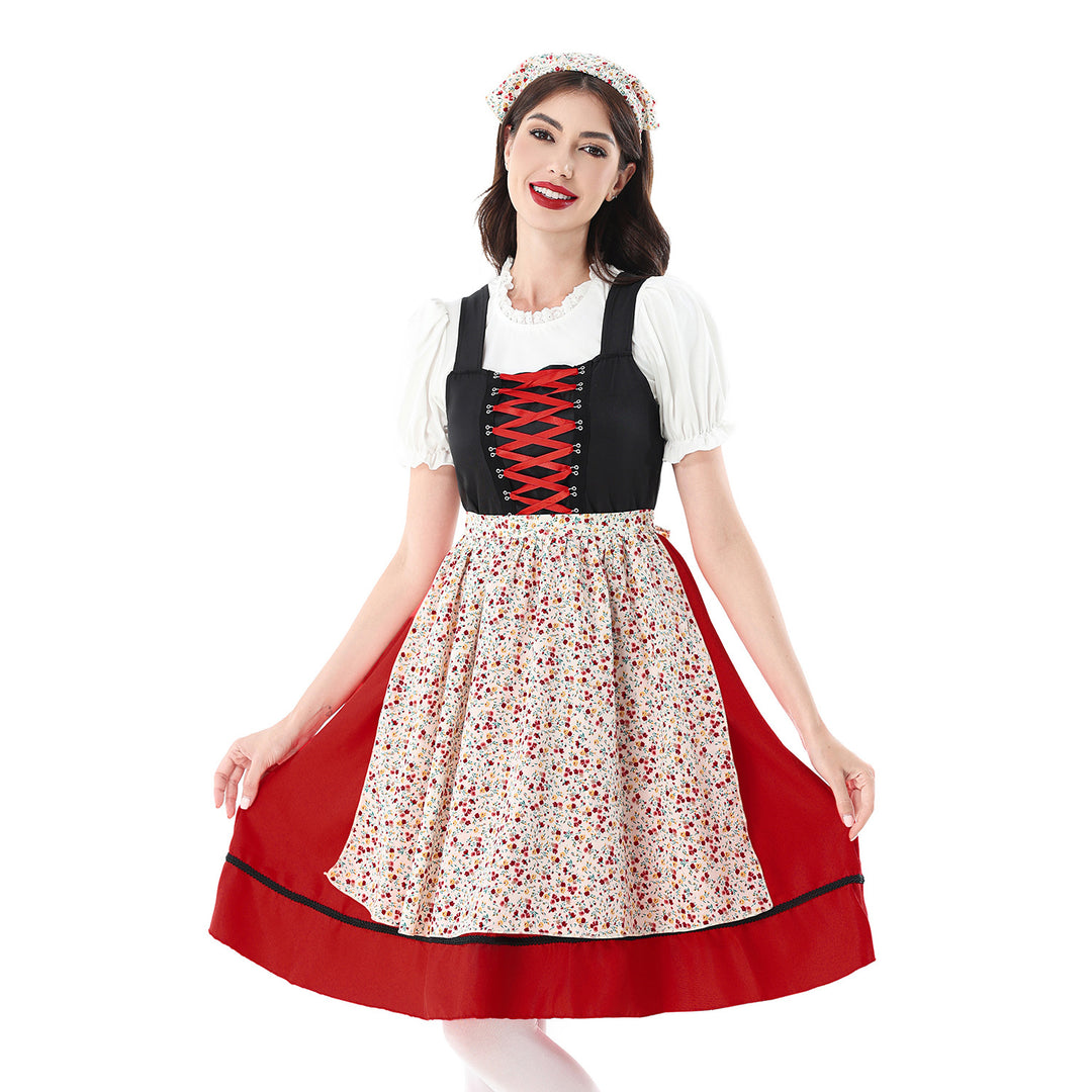 Damen nan traditionelles Dirndlkleid mit geschnürtem Mieder und floraler Schürze Echo Archiv