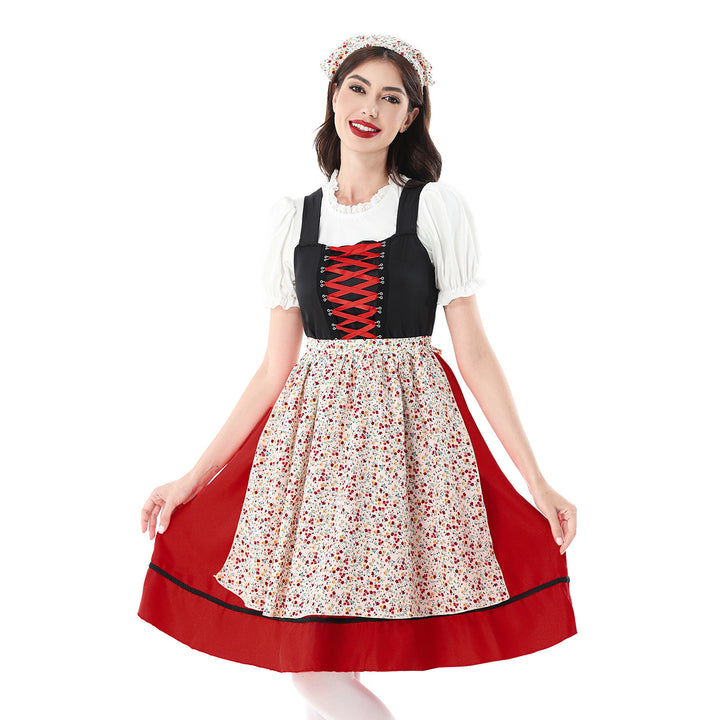 Damen nan traditionelles Dirndlkleid mit geschnürtem Mieder und floraler Schürze Echo Archiv