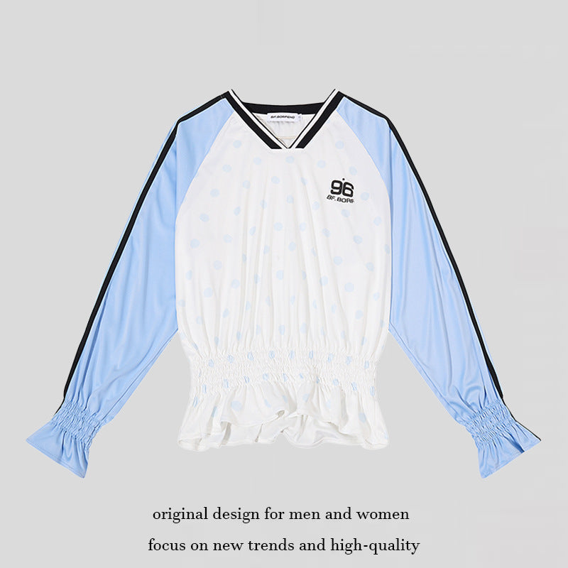 Damen Sportives Langarmshirt mit Raglanärmeln, gesmoktem Taillenbund und V-Ausschnitt Echoarchiv