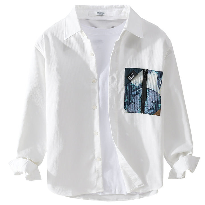 Herren Leichtes Hemdjacke-Overshirt mit kontrastierter Reißverschluss-Brusttasche und Relaxed-Fit Echoarchiv