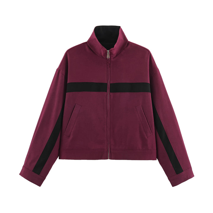 Unisex Kurz geschnittene Trackjacke mit Stehkragen, Kontraststreifen und Reißverschluss Echo Archiv