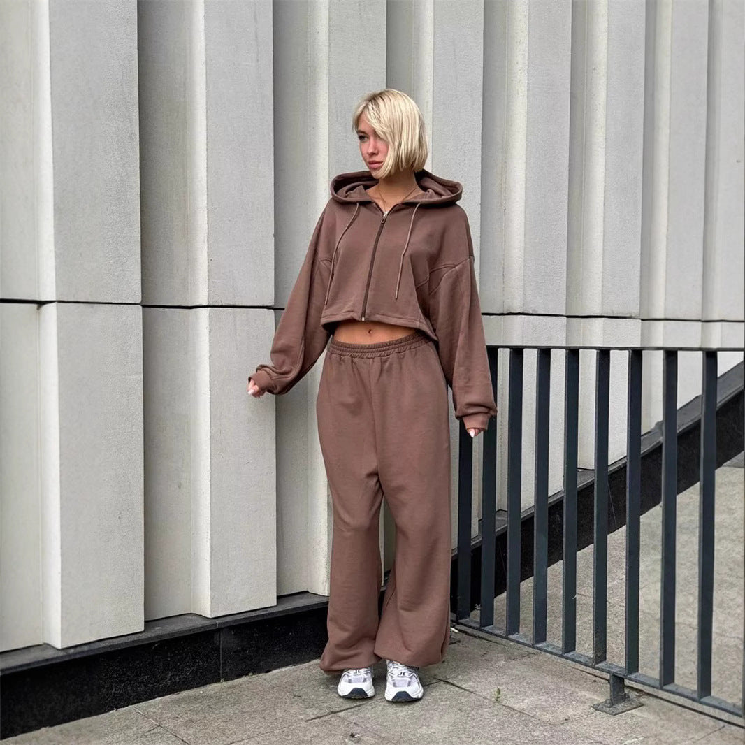 Damen nan kurz geschnittenes Zip-Hoodie und Highwaist Sweathose Lounge-Set mit Kapuze Echo Archiv