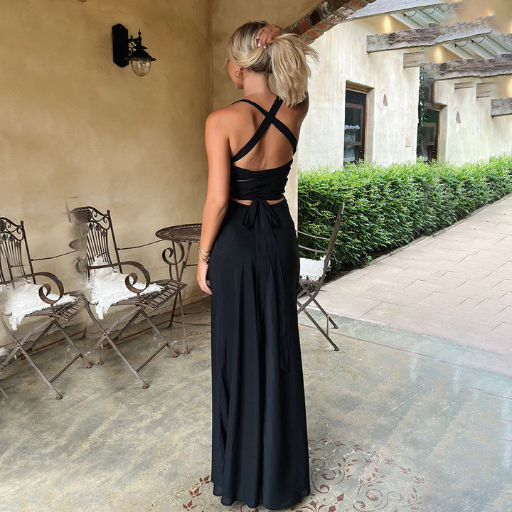 Damen elegantes Maxikleid mit verführerischem Ausschnitt und fließendem Rock Echo Archiv