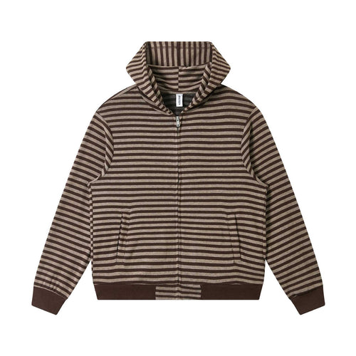 Unisex Gestreifte Strick-Kapuzenjacke mit durchgehendem Reißverschluss und Kängurutaschen Echoarchiv