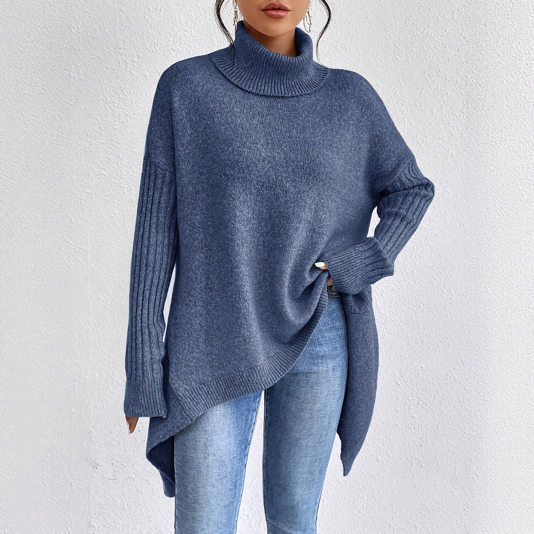 Damen nan Oversize Strickpullover mit hohem Rollkragen, gerippten Ärmeln und asymmetrischem Saum Echo Archiv