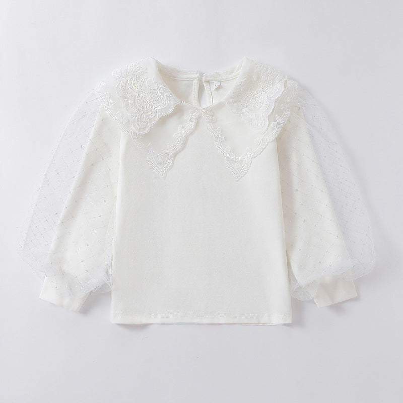 Mädchen Bluse mit romantischen Tüllärmeln und eleganten Spitzenakzenten Echo Archiv
