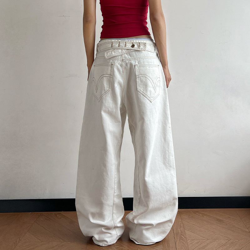 Damen Ultraweit geschnittene Canvas-Five-Pocket-Hose mit tiefer Bundlinie Echo Archiv