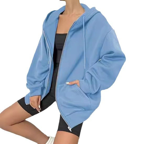 Damen nan oversized Zip-Kapuzenjacke mit kontrastierendem Reißverschluss, doppellagiger Kapuze und Kängurutasche Echo Archiv