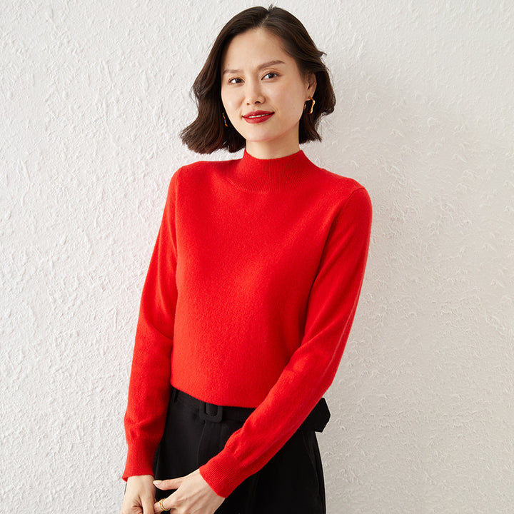 Damen Luxuriöser Kaschmir-Feinstrickpullover mit Stehkragen Echoarchiv
